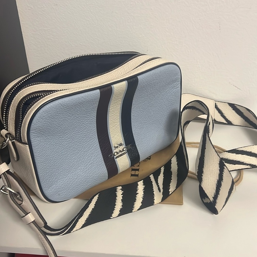 Coach blue crossbody with zebra strap